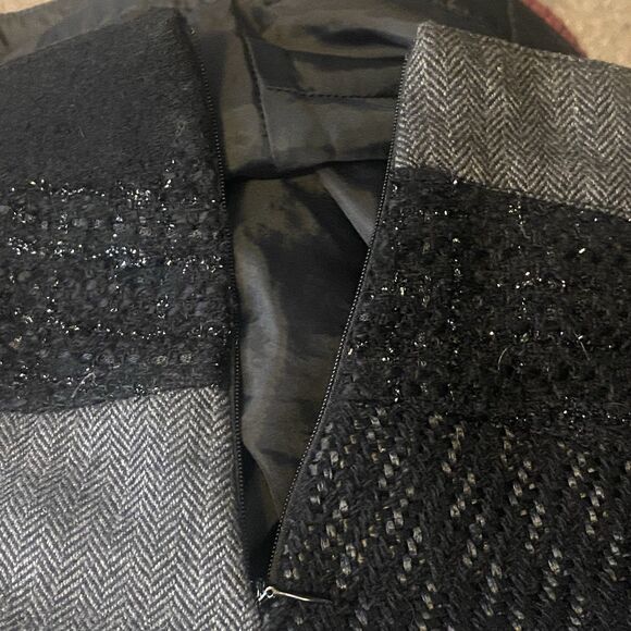 Desigual Wool Blend Mixed Fabric Patchwork Mini Skirt Gray Black 38 Side Zip - Picture 5 of 11